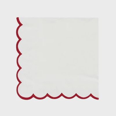 Scalloped 20pk 3Ply 33cm Napkin Red/White
