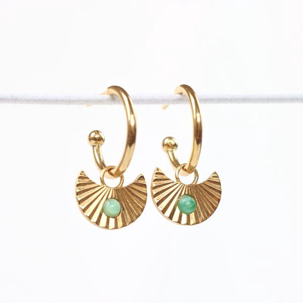 Moon Gazer Earrings - Green Amazonite | Lapis Lazuli, Colour: Gold
