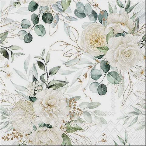 Ambiente - Paper Napkins - Pack of 20 - Luncheon Size - Eucalyptus &amp; Roses