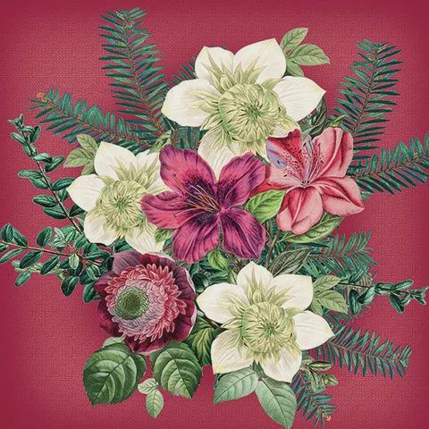 Ambiente - Paper Napkins Christmas - Pack of 20 - Luncheon Size - Azalea andHelleborus Red
