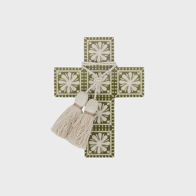 Sophia Wood/Enamel Cross - Olive