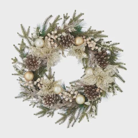 Pine Wreath w Bauble Berry Poinsettia