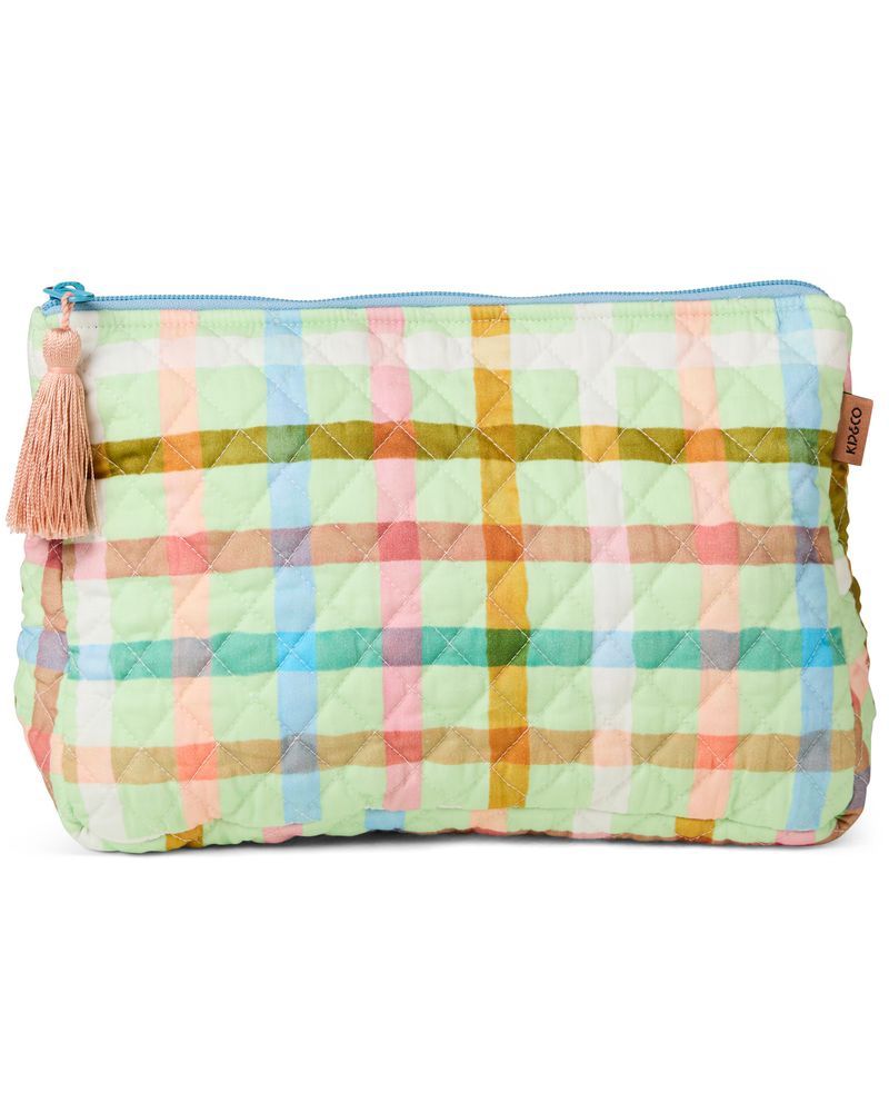 Candy Check Mint Quilted Cotton Toiletry Purse One Size