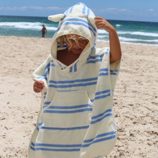 Kids Character Hooded Towel Sammy the Seagull Blue Stripe
