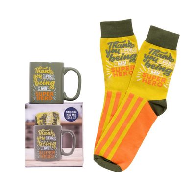 Father&#39;s Day Super Hero Mug &amp; Sock Set