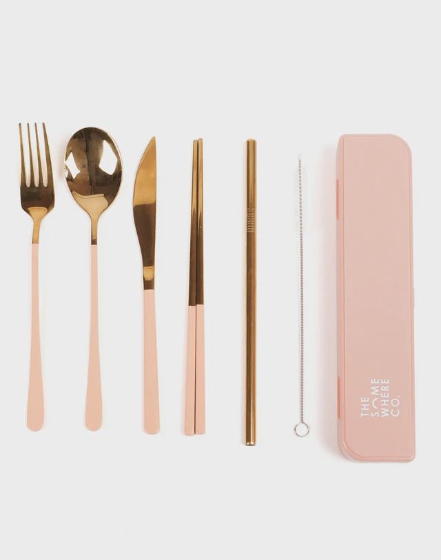 Take Me Away Cutlery Kit - Gold with Blush Handle
