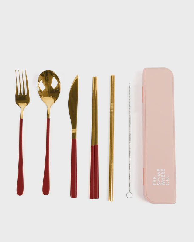 Take Me Away Cutlery Kit - Gold with Burgundy Handle