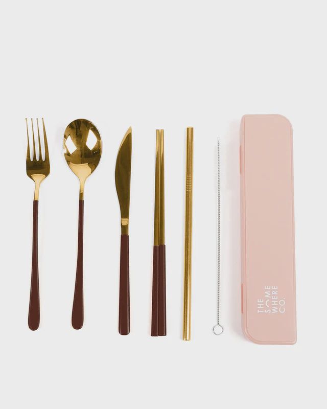 Take Me Away Cutlery Kit - Gold with Chocolate Handle