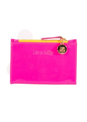 Card Wallet- Neon Patent Pink