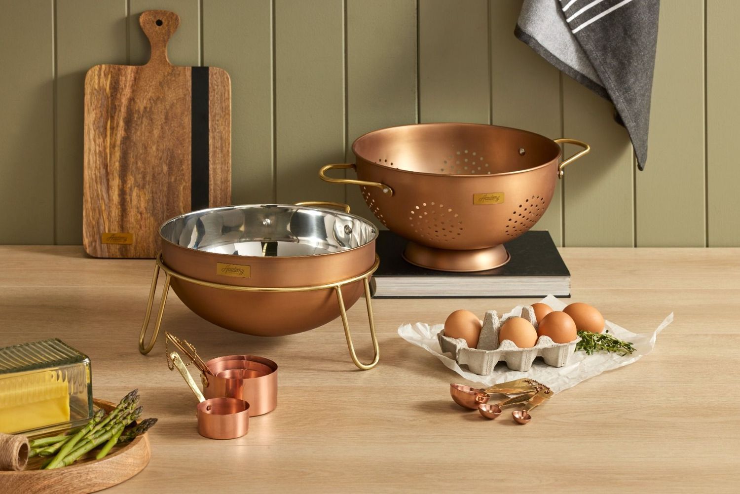 Copper Plated Measuring Cups w Brass Handle Set/4