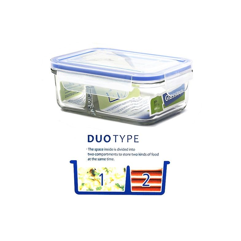 Tempered Glass 670ml Rectangle Divided Container