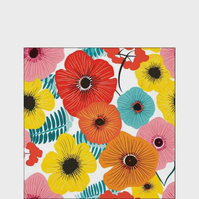 Paper Napkins - Cocktail Size - Colourful Flowers - Red