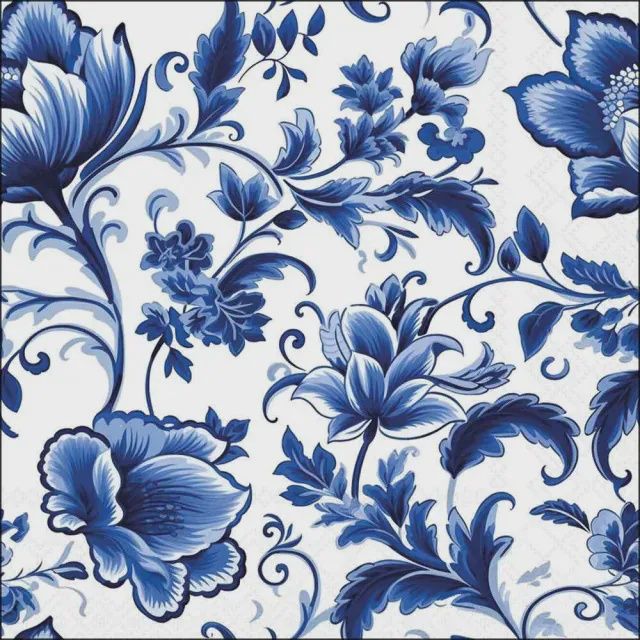 Paper Napkins - Luncheon Size - Delft Blue Florals