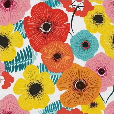 Paper Napkins - Luncheon Size - Colourful Flowers - Red