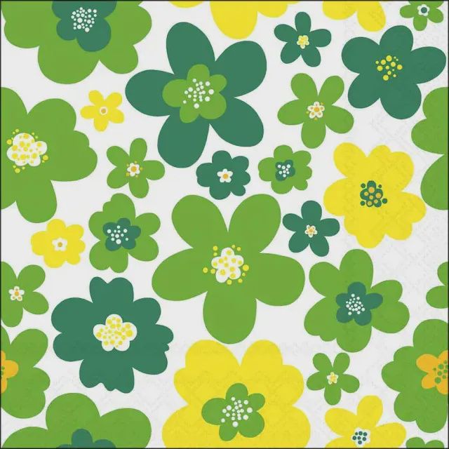 Paper Napkins - Luncheon Size - Flower Power - Green