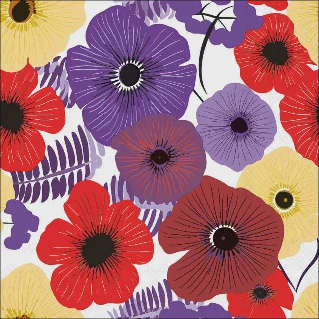 Paper Napkins - Luncheon Size - Colourful Flowers - Lilac