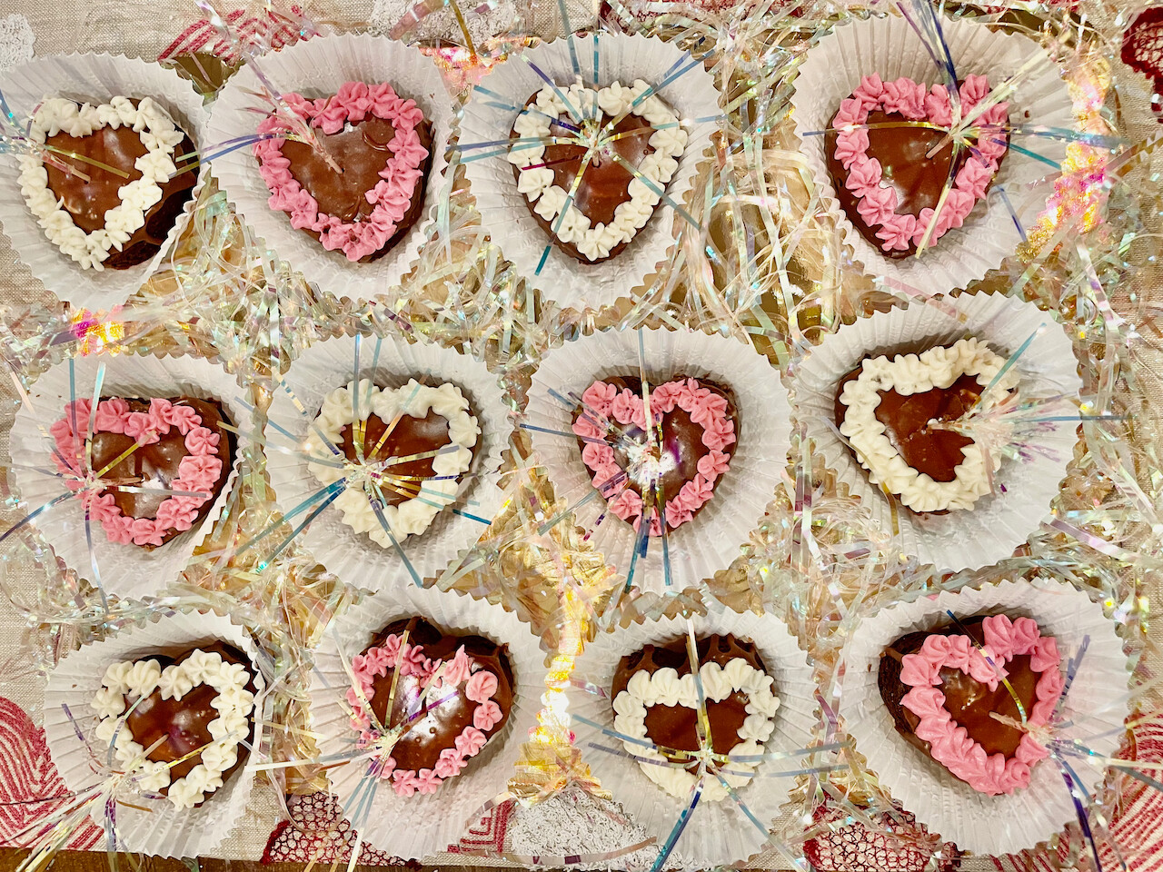 Heart shaped, cream filled chocolate cupcakes