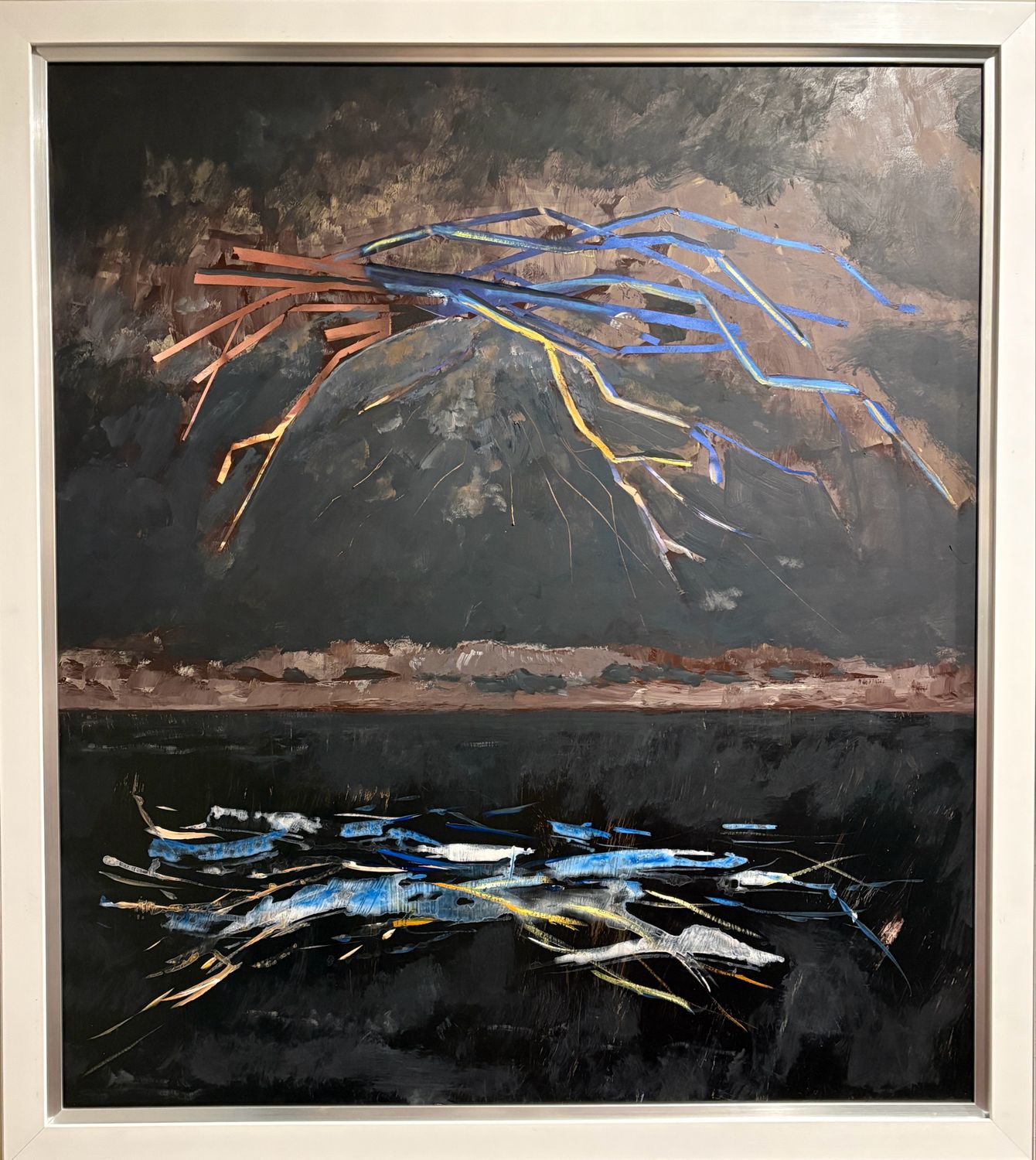 “Storm Above Dark Water” A 36” X 30” Painting On Corrugated Board.