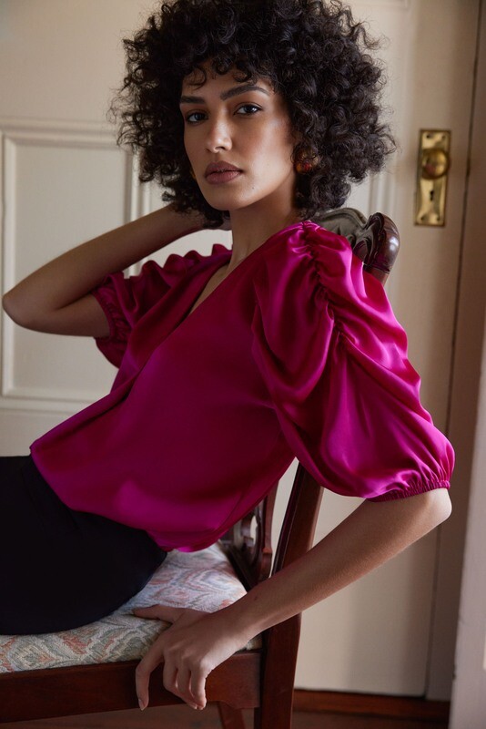 Puff Sleeve Satin Top 233026