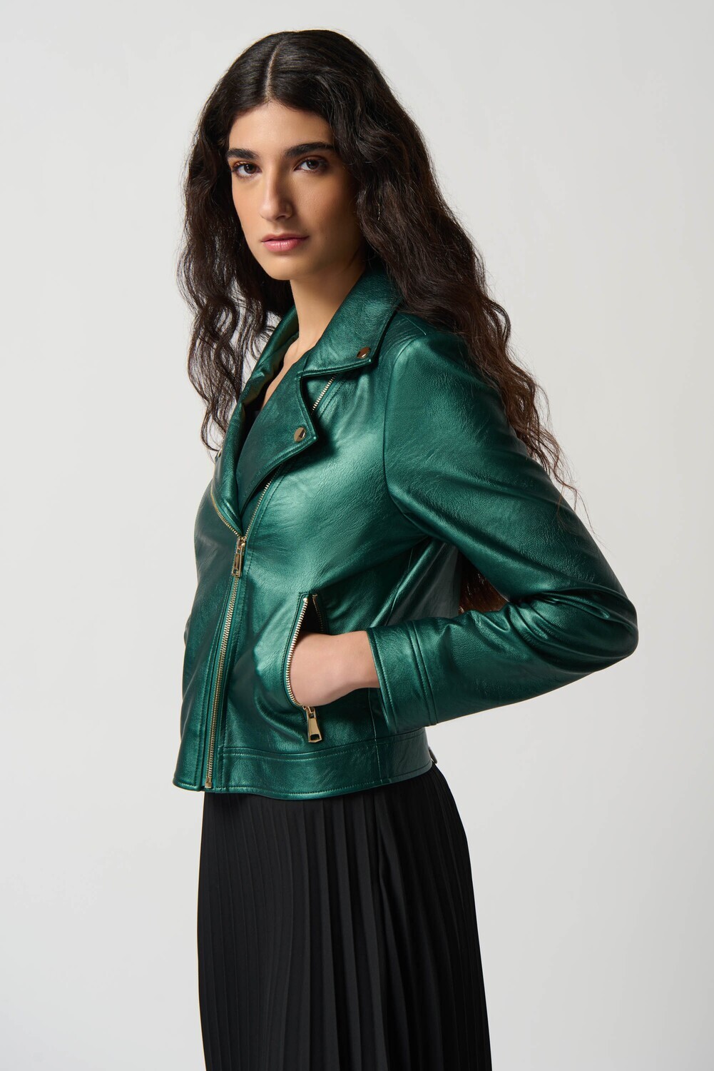 Joseph Ribkoff Metallic Faux Leather Biker Jacket 234902