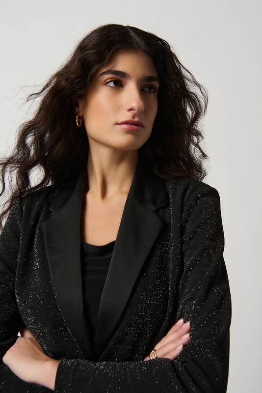 Metallic Knit Blazer With Satin Lapel 234275