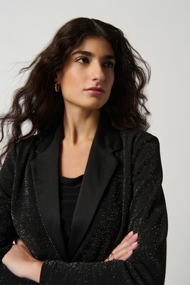 Joseph Ribkoff Metallic Knit Blazer With Satin Lapel 234275