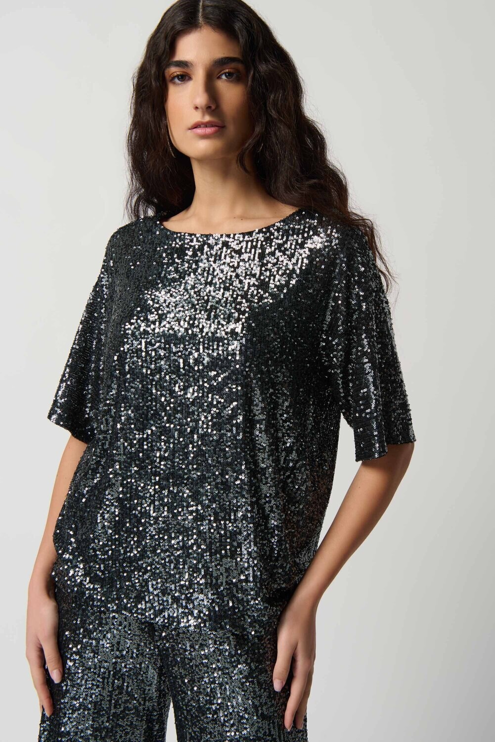 Joseph Ribkoff Sequin Dolman Sleeve Boxy Top 234216