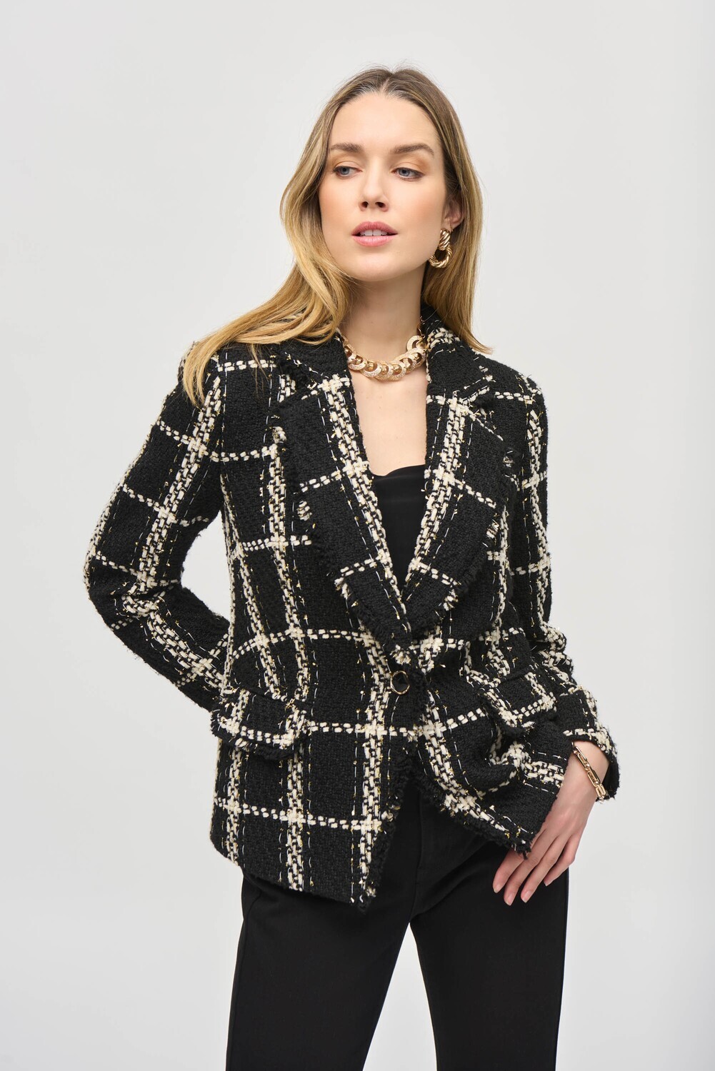 Plaid Bouclé Blazer With Pockets 243960