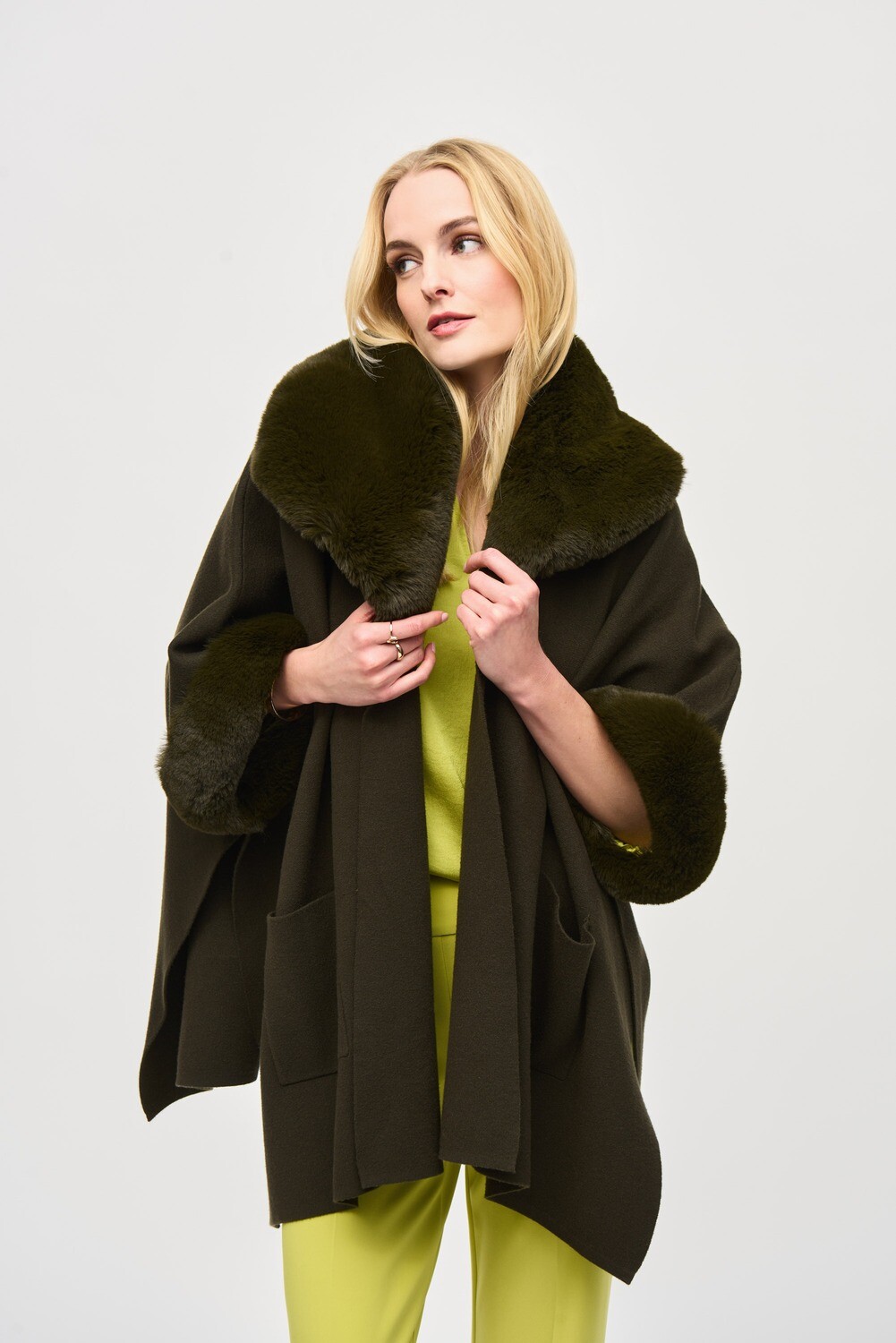 Joseph Ribkoff Brushed Jacquard and Faux Fur Cape 243930