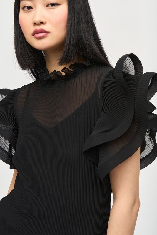 Joseph Ribkoff Chiffon Pleated Top With Ruffled Sleeves 243957