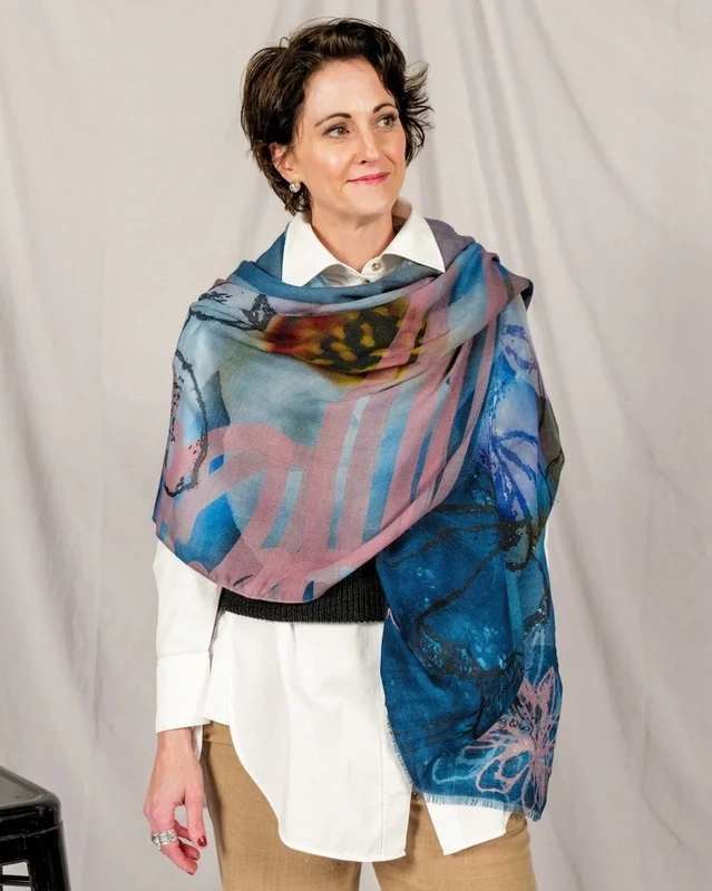 Dog and Boy Blooming Wool Scarf