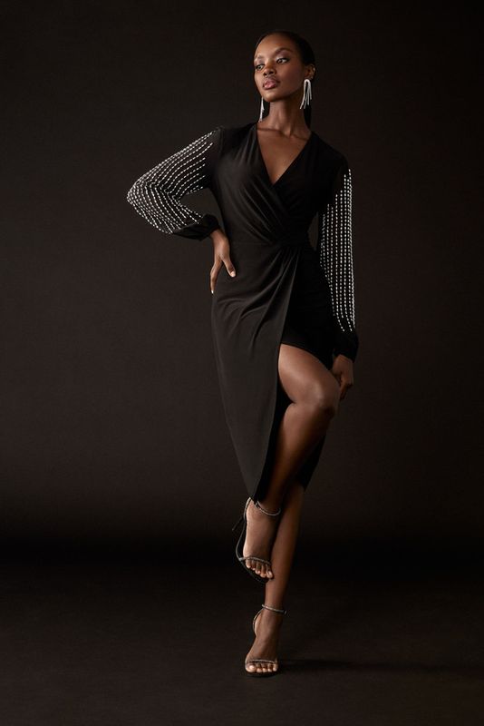 Joseph Ribkoff Wrap Dress Black Jewels 243726