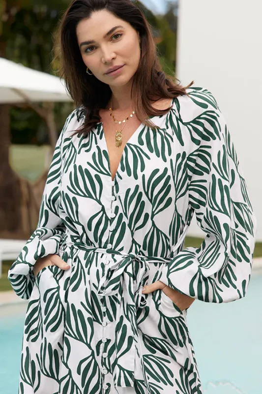 Itami Sakanto L/S Button Dress Verde White