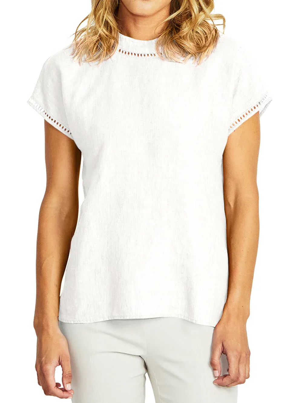 Pingpong Jade Linen Trim Top P575362
