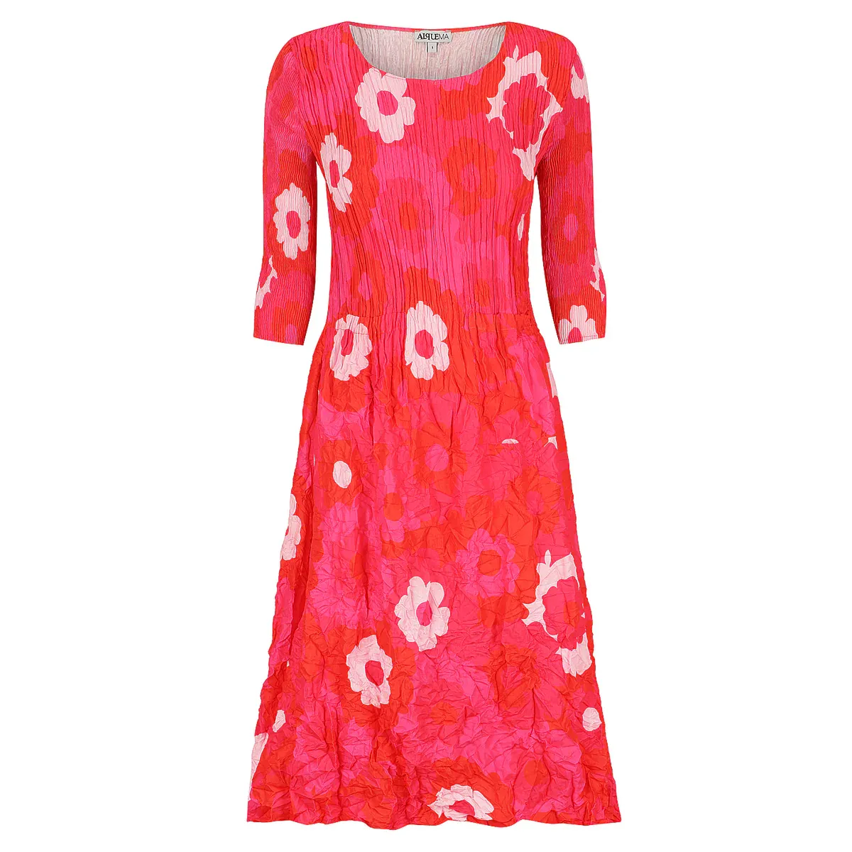 Alquema 3/4 Sleeve Smash Dress  Pink Flower Spot