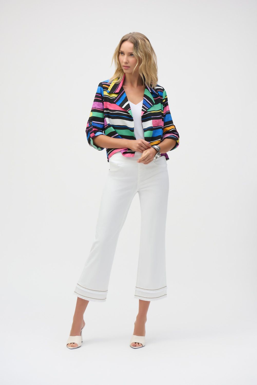 Joseph Ribkoff Stretch Straight Crop Pull-On Jeans with Beading  252913