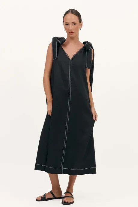Adorne Abbie Contrast Stitch Tie Shoulder Dress