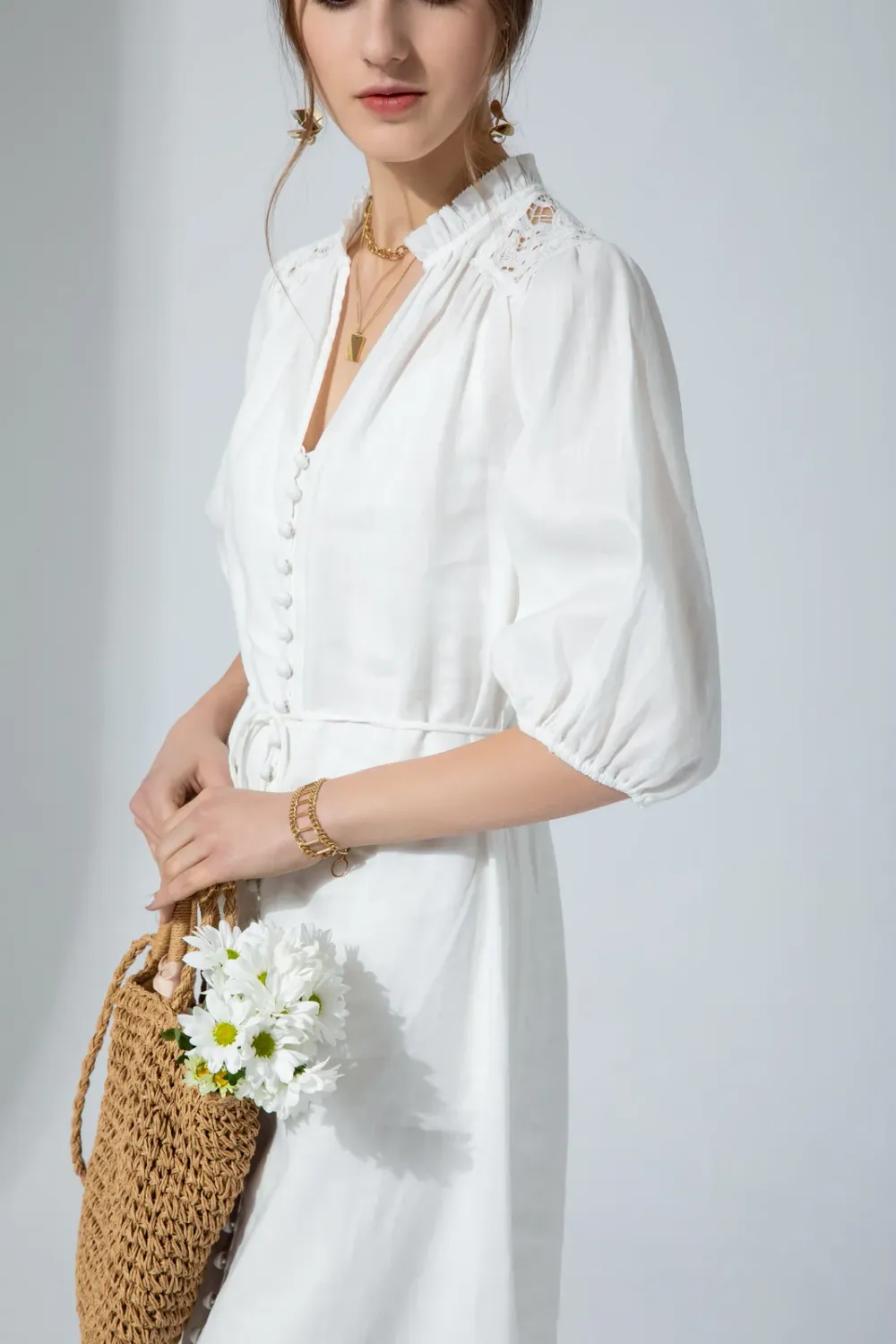 G.D.S. Edda Linen Lace Dress 2805061 White