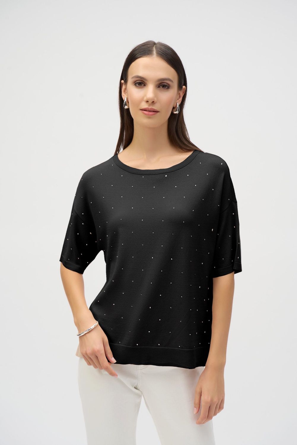 Joseph Ribkoff 252906 Black Diamante Knit Top