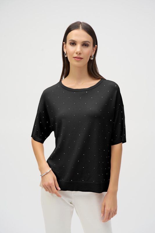 Joseph Ribkoff 252906 Black Diamante Knit Top