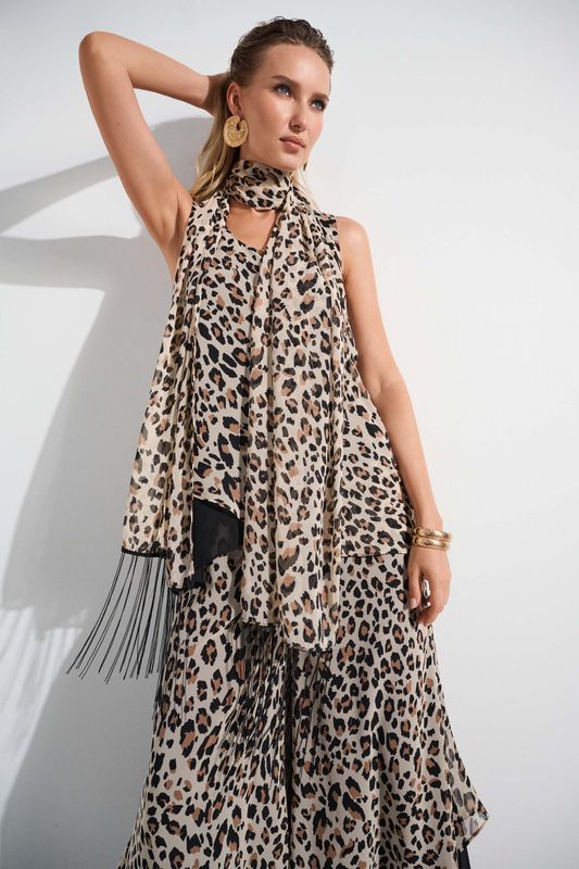 Joseph Ribkoff Leopard Fringe Tunic Reversible 252155
