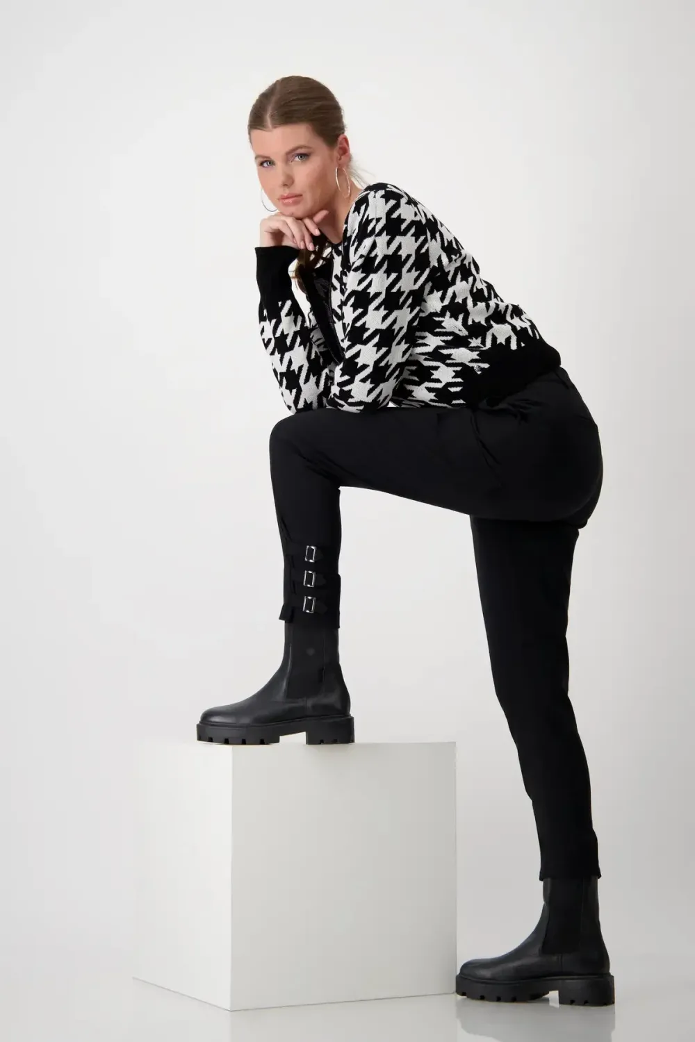 Monari Black Cargo Trousers with Side Buckles