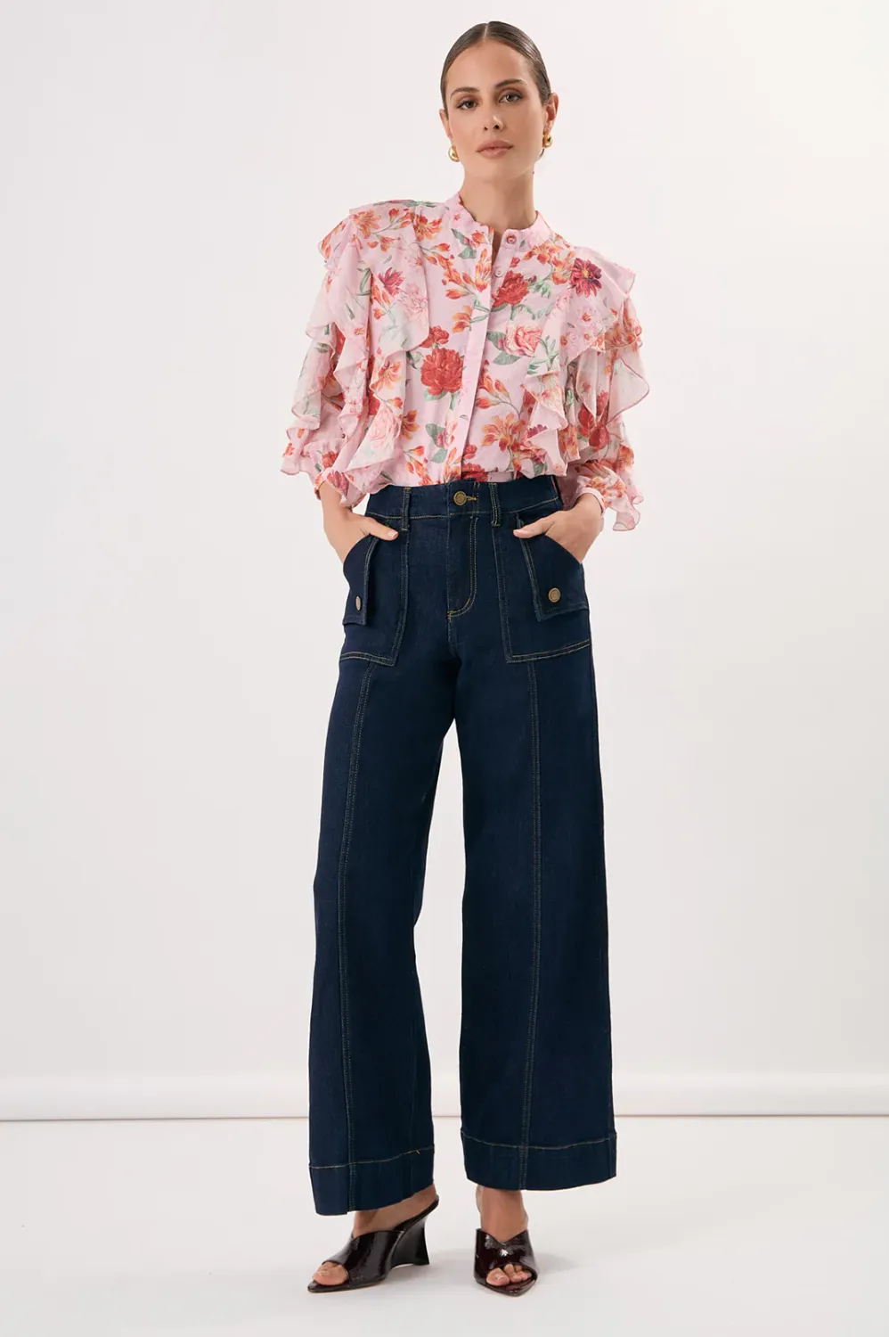 Adorne Rayna Floral Ruffled Shirt