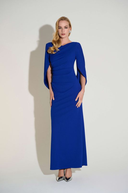 Joseph Ribkoff Scuba Crepe Trumpet Gown with Satin Cowl Sleeves 253738