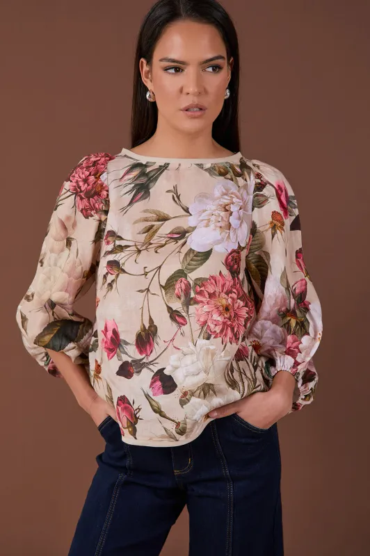Adorne Marion Linen Floral Top AJD1981