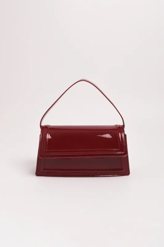 Adorne Ava High Shine Structured Small Bag Burgundy
