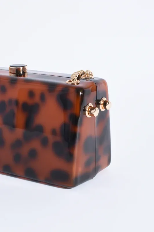 Adorne Arabel Tort Resin Structured Clutch Tortoise