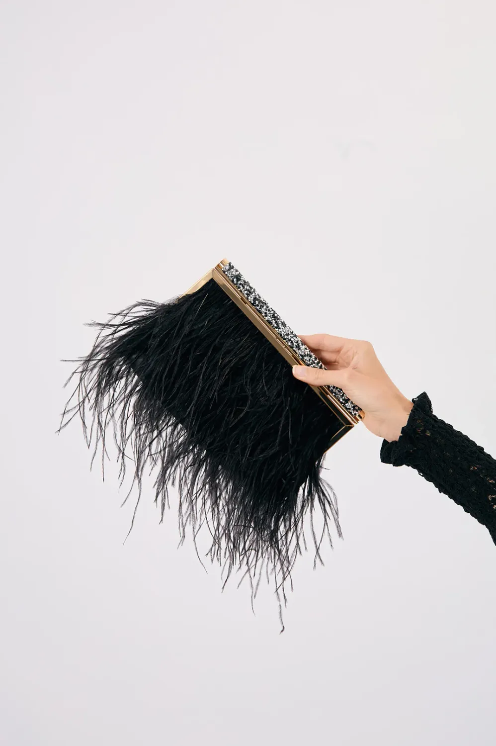 Adorne Mirabelle Feather and Diamante Clutch Black