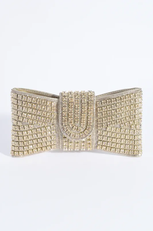 Adorne Stephie Diamante Bow Clutch Gold