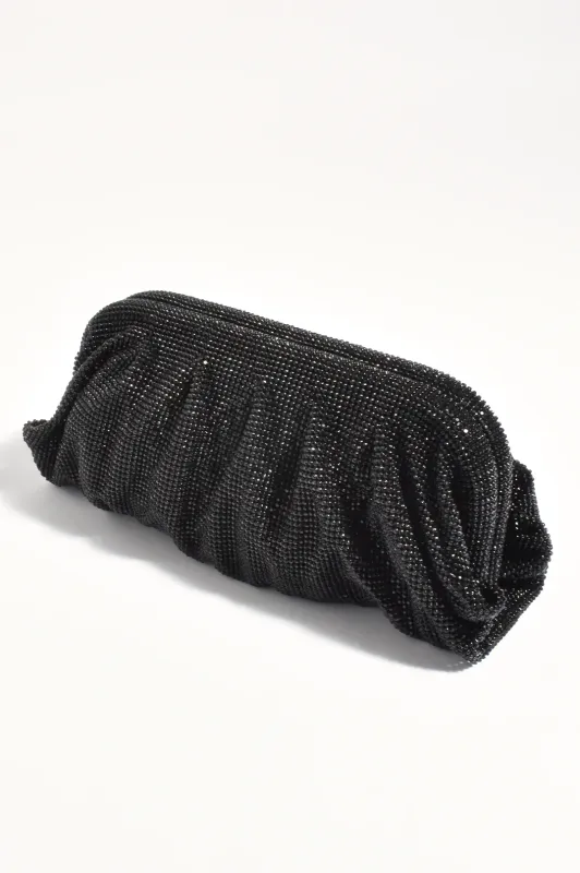 Adorne Selena Rhinestone Dumpling Clutch Gunmetal